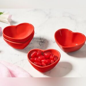Le Creuset Set Of 4 Mini Heart Pinch Bowl Cerise Red